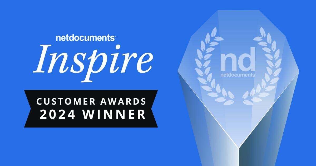 Mewburn Ellis wins the NetDocuments Inspire Customer Automation Award